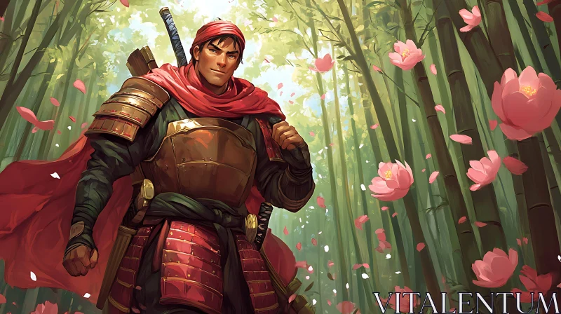 AI ART Samurai among pink flowers