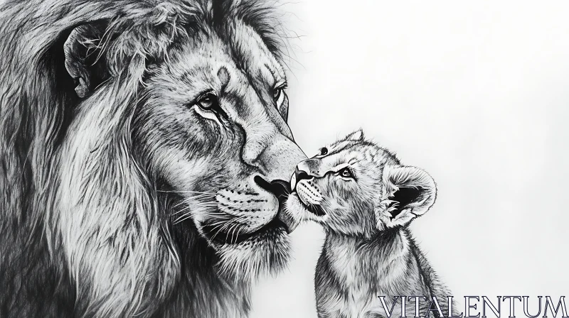 AI ART Monochrome Lion Family Portrait