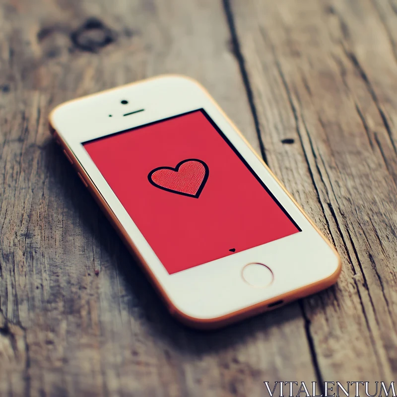 Red Heart on Phone Screen AI Image