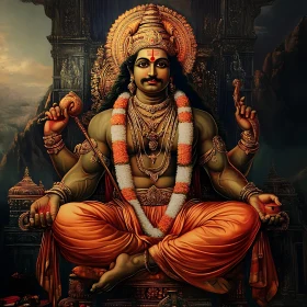 Ornate Deity on Throne: Religious Art