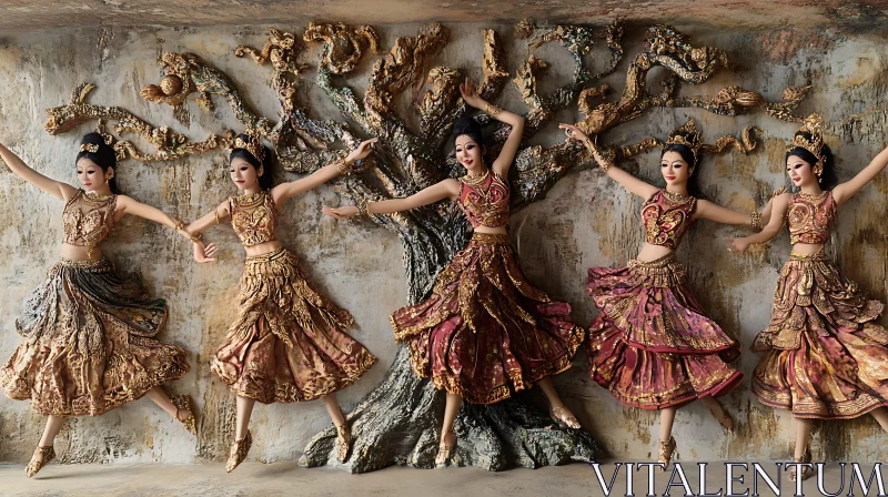 Golden Dancers Synchronized Artistry Display AI Image