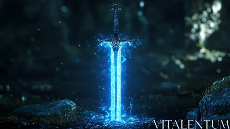 Enchanted Sword in the Darkness AI Image