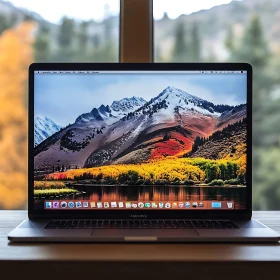 Laptop Screen with Mountain Landscape