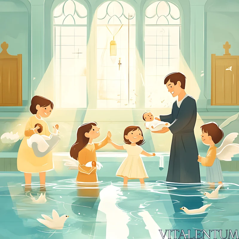 AI ART Cartoon Family Baptism Illustration