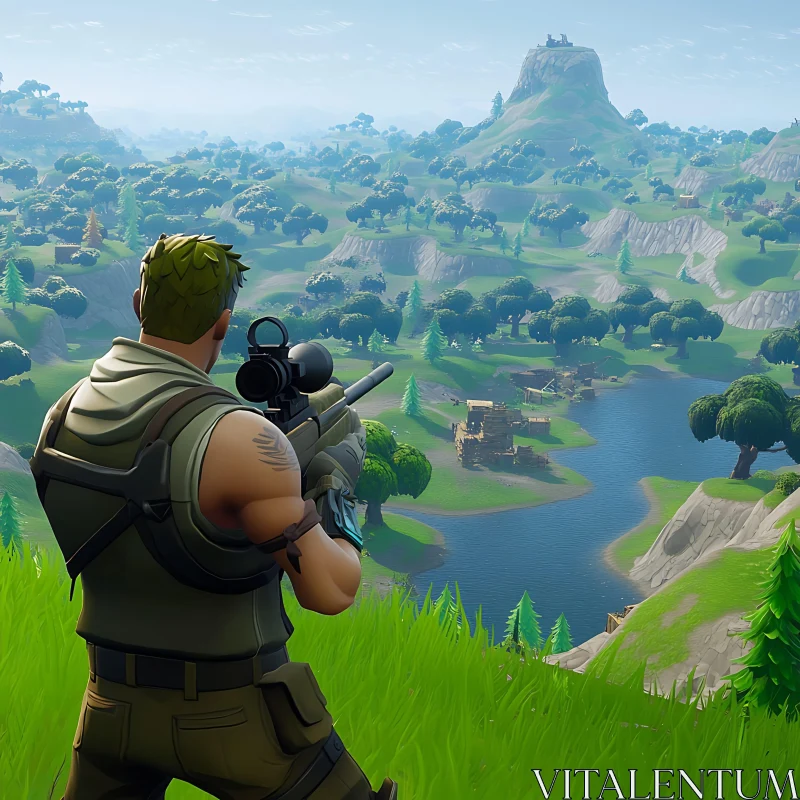 AI ART Green Landscape with Sniper Rifle