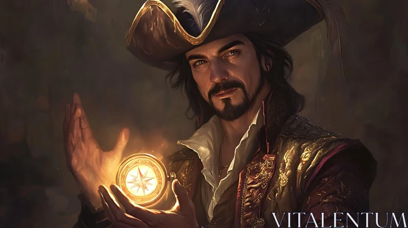 AI ART Pirate Holding Compass Portrait