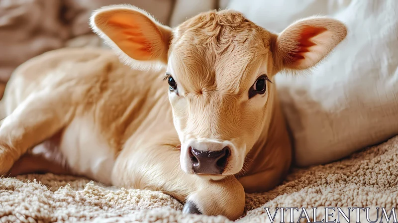 Cozy Young Cow Relaxing AI Image