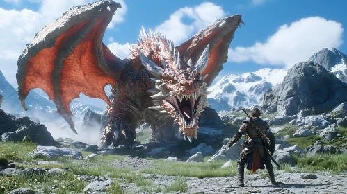 Dragon Confrontation in Snowy Mountains