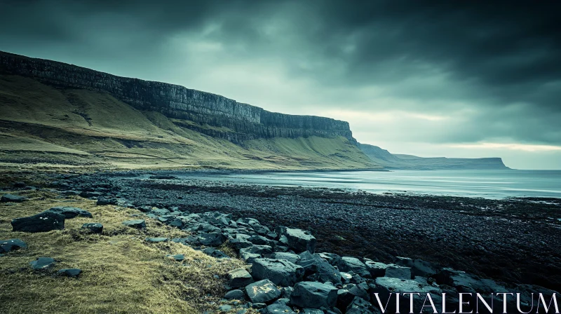 AI ART Serene Coastal Landscape with Towering Cliffs