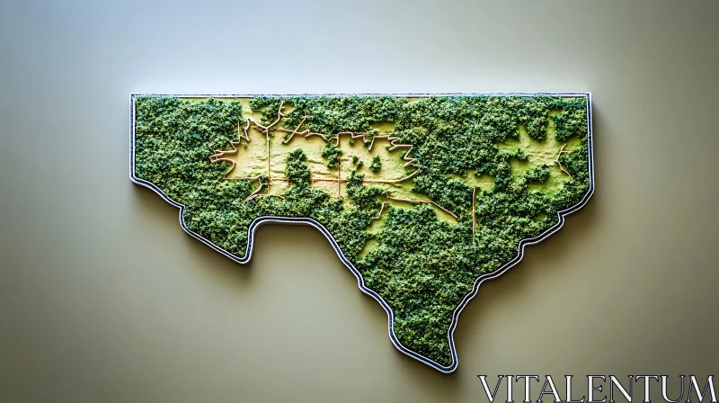 AI ART Textured Relief Map Depicting Green Landscape