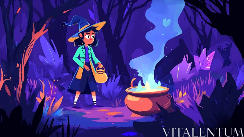 AI ART Cartoon Witch Brewing Potion