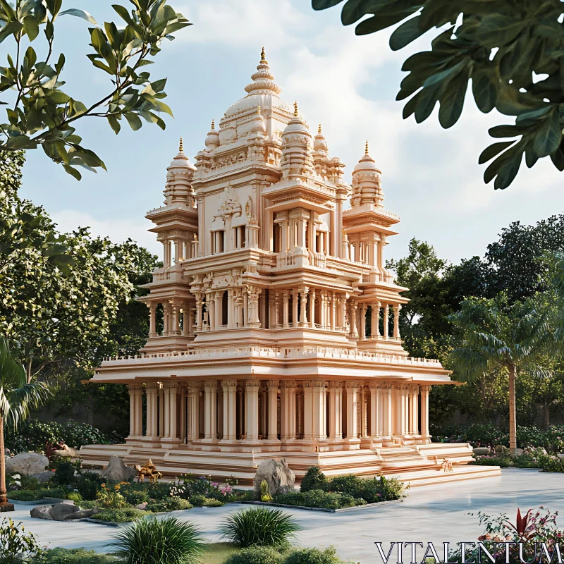 Architectural Marvel: Temple in a Garden AI Image