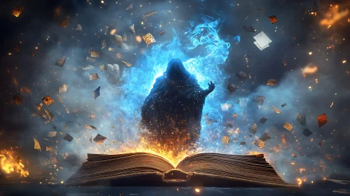 Mystic Figure Conjuring Magic From Book