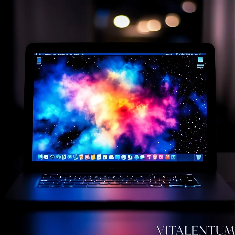 Vivid Nebula Background on Laptop Screen AI Image