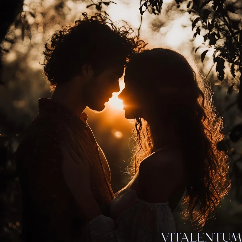 Golden Hour Embrace: A Couple's Silhouette AI Image