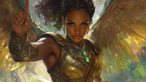 Golden Angel Warrior Woman Portrait