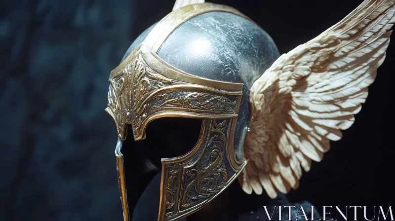 AI ART Ornate Winged Helmet Close-Up