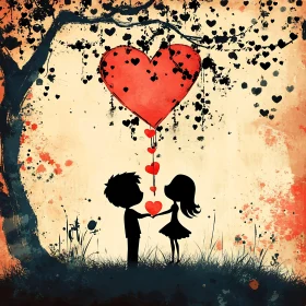 Romantic Silhouette with Heart Tree