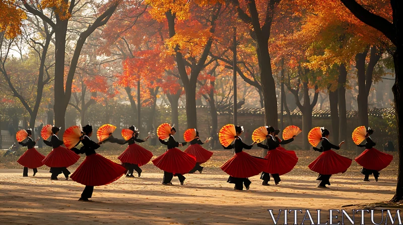 AI ART Korean Dancers in Autumn Landscape