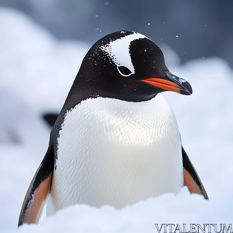 Penguin in Snow, Wildlife Portrait AI Image