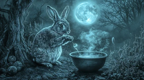 Moonlit Brew: A Rabbit's Magical Concoction