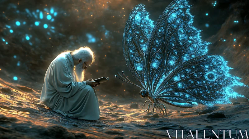 AI ART The Reader and the Luminescent Butterfly