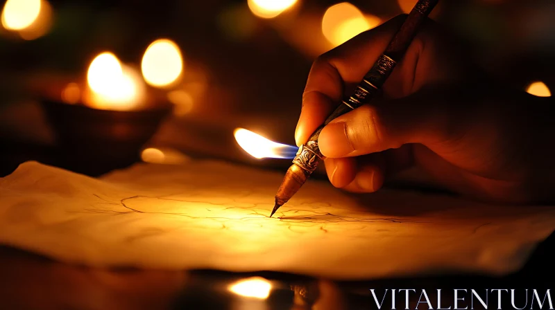 Vintage Writing with Candlelight AI Image