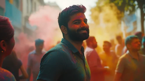 Man Celebrating Holi with Colors