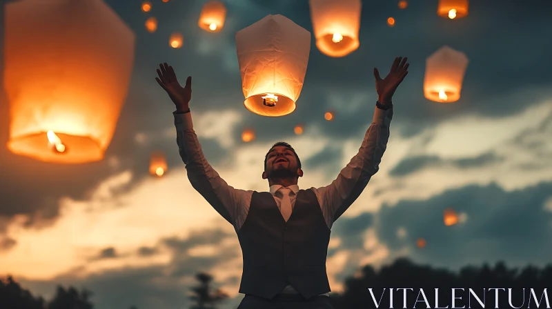 AI ART Sky Lanterns Celebration