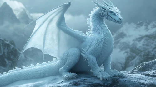 Winter Dragon Perched on Mountain