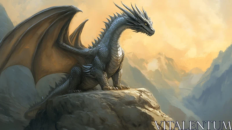 AI ART Fantasy Dragon on Mountain Peak Artwork