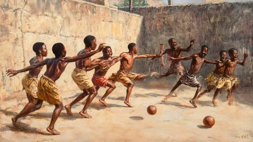 Boys Playing Ball in a Sunny Landscape