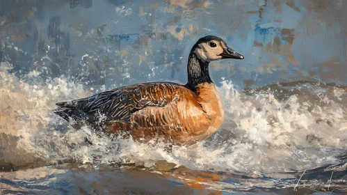 Artistic Goose Braving the Waves