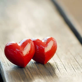 Red Hearts on Wooden Surface