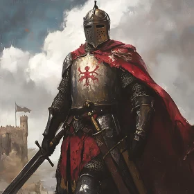 Medieval Knight with Sword and Castle