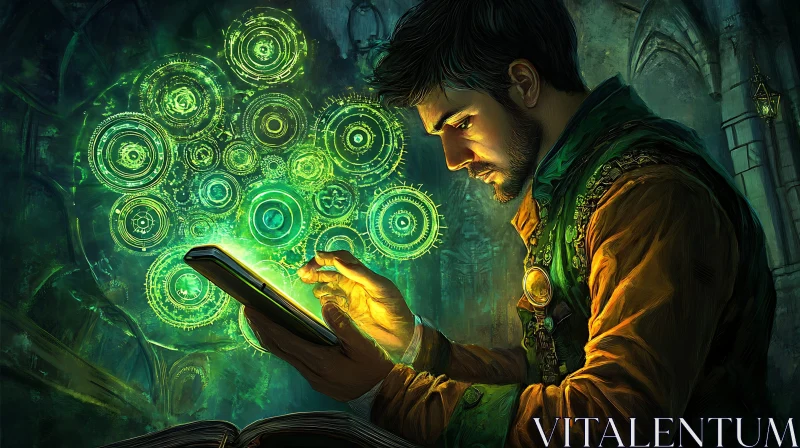 Man and Tablet, Magical Symbols AI Image