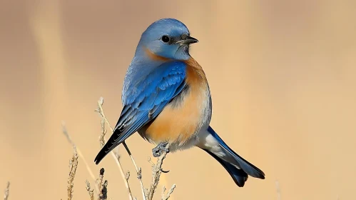 Brilliant Plumage of a Bluebird on Twig