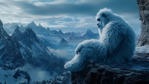 Snow Creature Overlooking Mountains