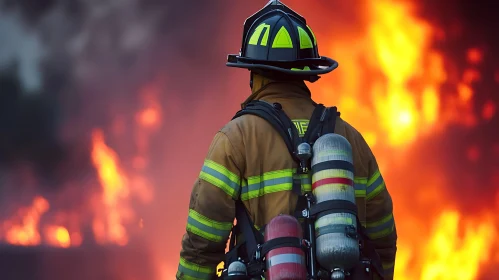 Brave Firefighter Battling Intense Blaze