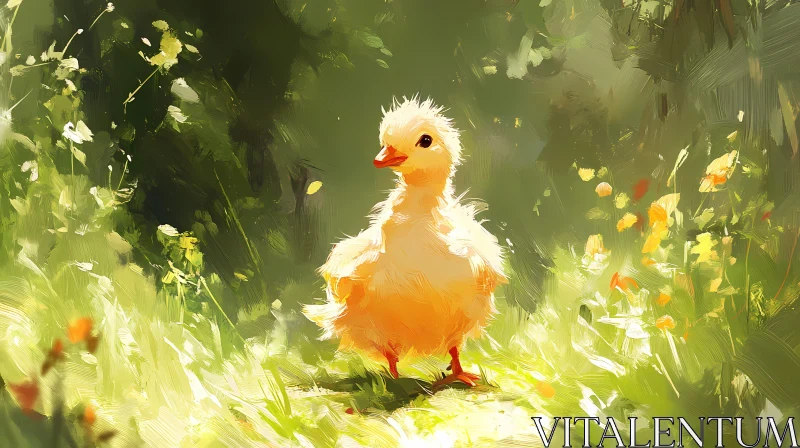 AI ART Duckling Amidst Spring Greenery