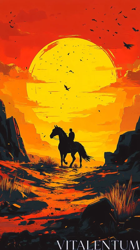 Rider and Horse in Sunset AI Image