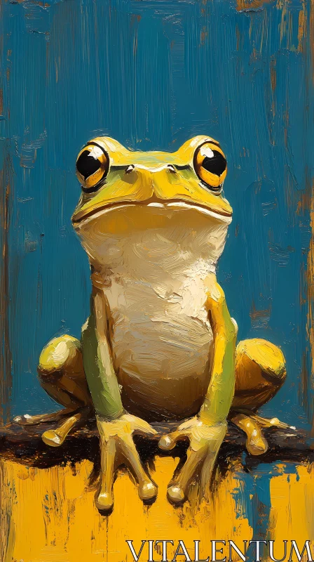 Textured Frog Art with Blue Background AI Image