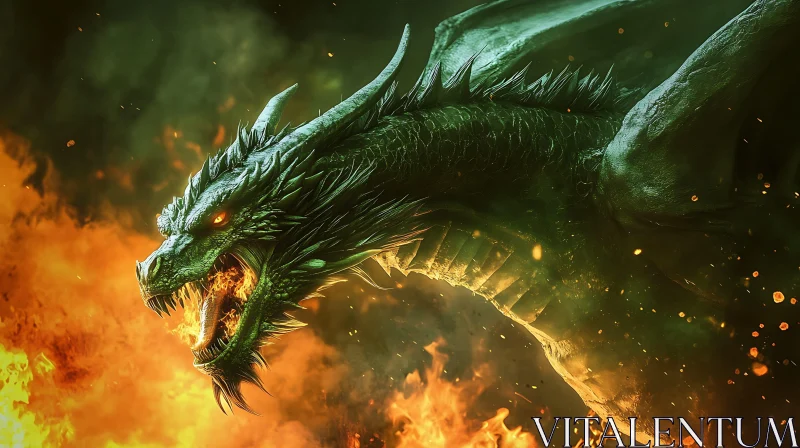 Emerald Dragon in Inferno AI Image