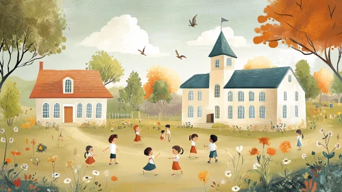 Whimsical Schoolyard Fun Illustration