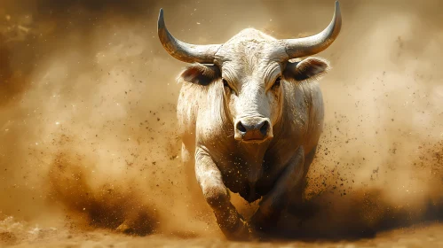Powerful Bull Kicking Up Dust