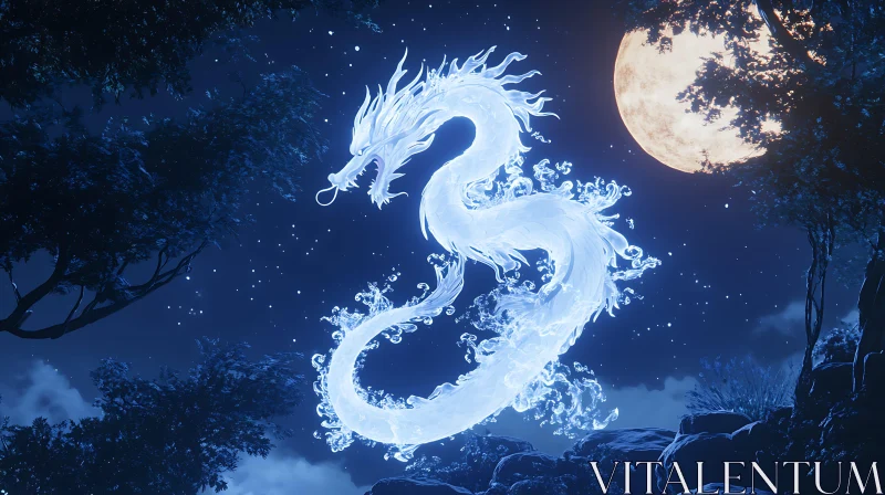 AI ART Lunar Dragon Ascending Night Sky Image