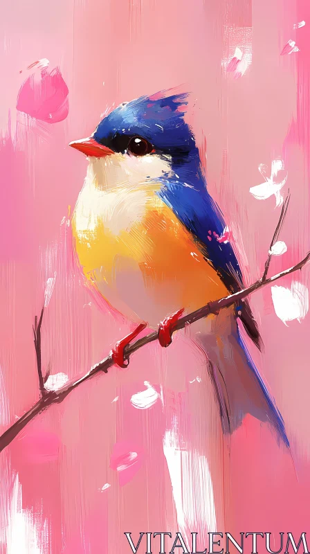 Vibrant Bird Art with Blossoms AI Image