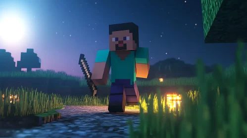 Pixelated Hero's Night Journey