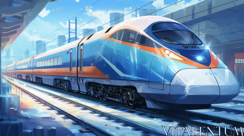 Anime-Style Train Journey with Futuristic Architecture AI Image