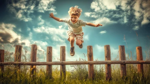 Child Jumping Over Fence